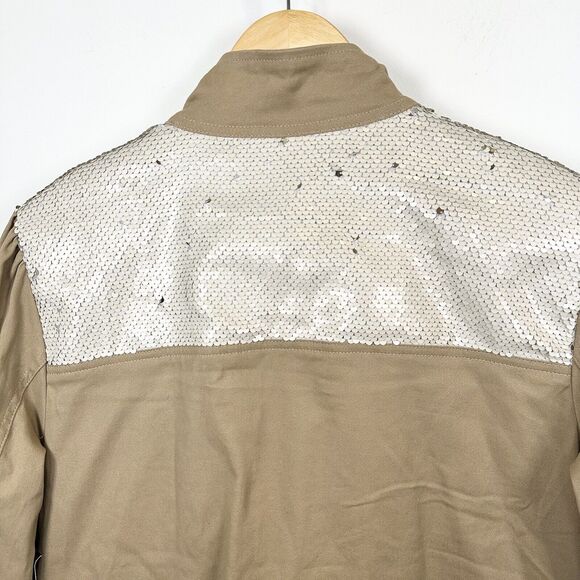 Boston Proper Jacket Women’s Large Beige Sequin Embellished Puff Sleeve Utility - Picture 9 of 16